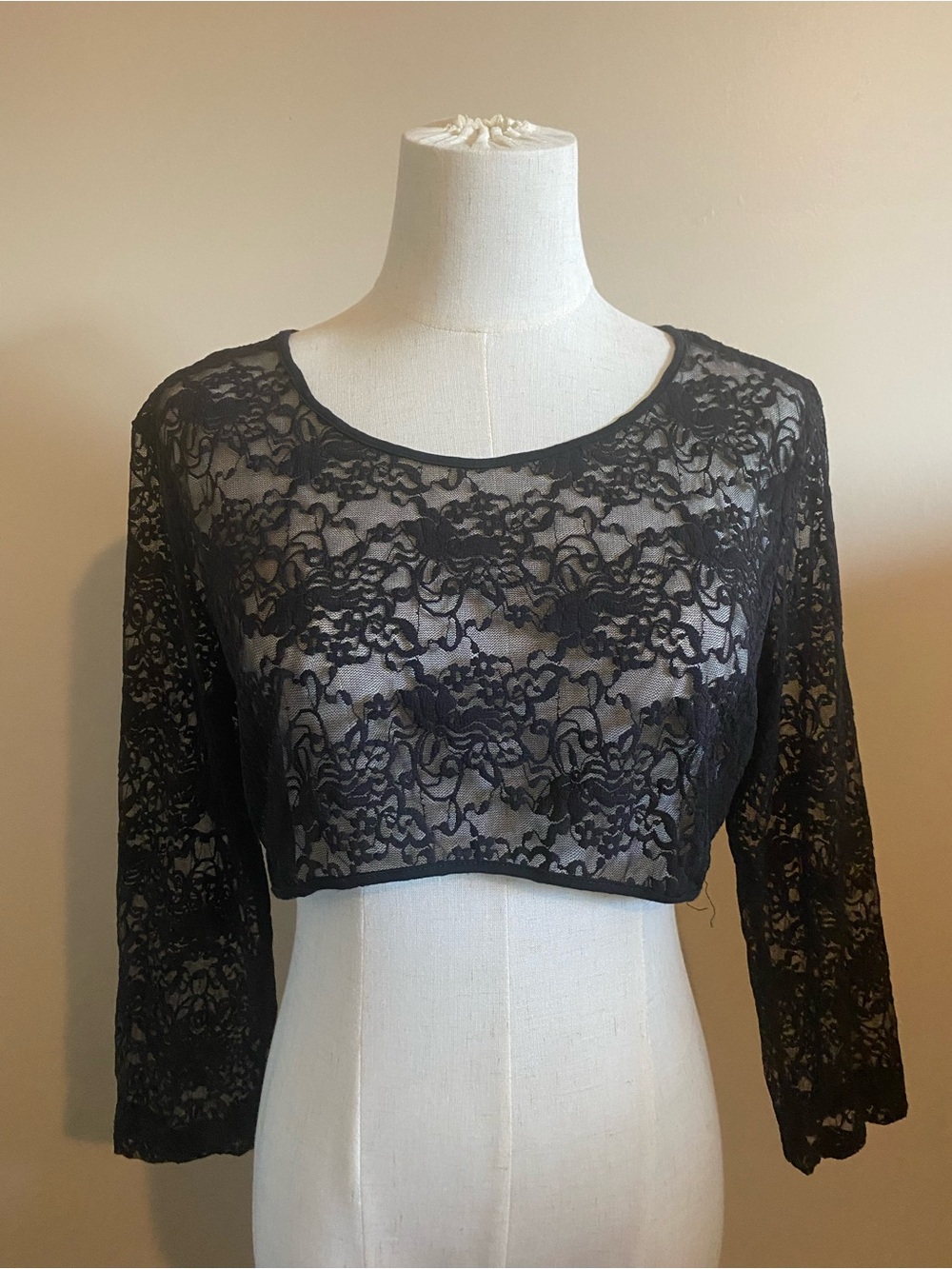 Sheer Black Lace Womens Crop Top Floral Whimsigoth Fairy Grunge Indie Size XL